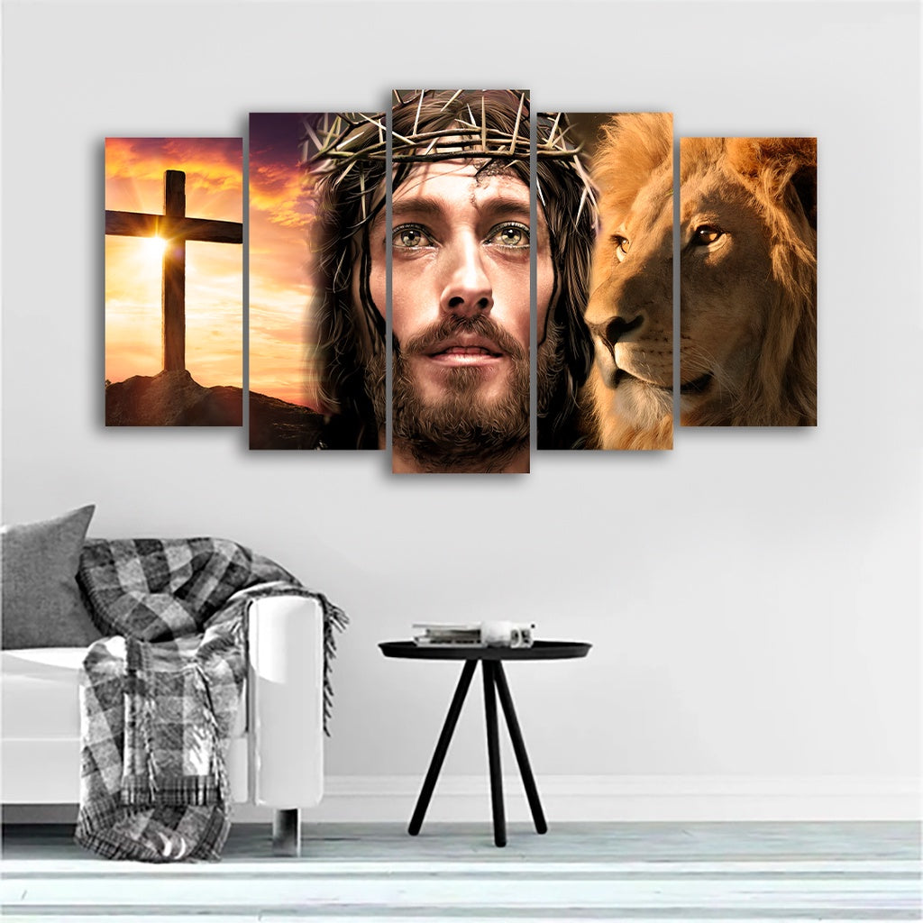 Quadros Decorativos Mosaico 5 Pecas Jesus e o Caminho 115x60