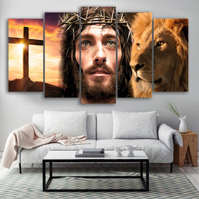 Quadros Decorativos Mosaico 5 Pecas Jesus e o Caminho 115x60