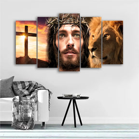 Quadros Decorativos Mosaico 5 Pecas Jesus e o Caminho 115x60