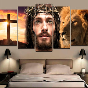 Quadros Decorativos Mosaico 5 Pecas Jesus e o Caminho 115x60