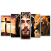 Quadros Decorativos Mosaico 5 Pecas Jesus e o Caminho 115x60